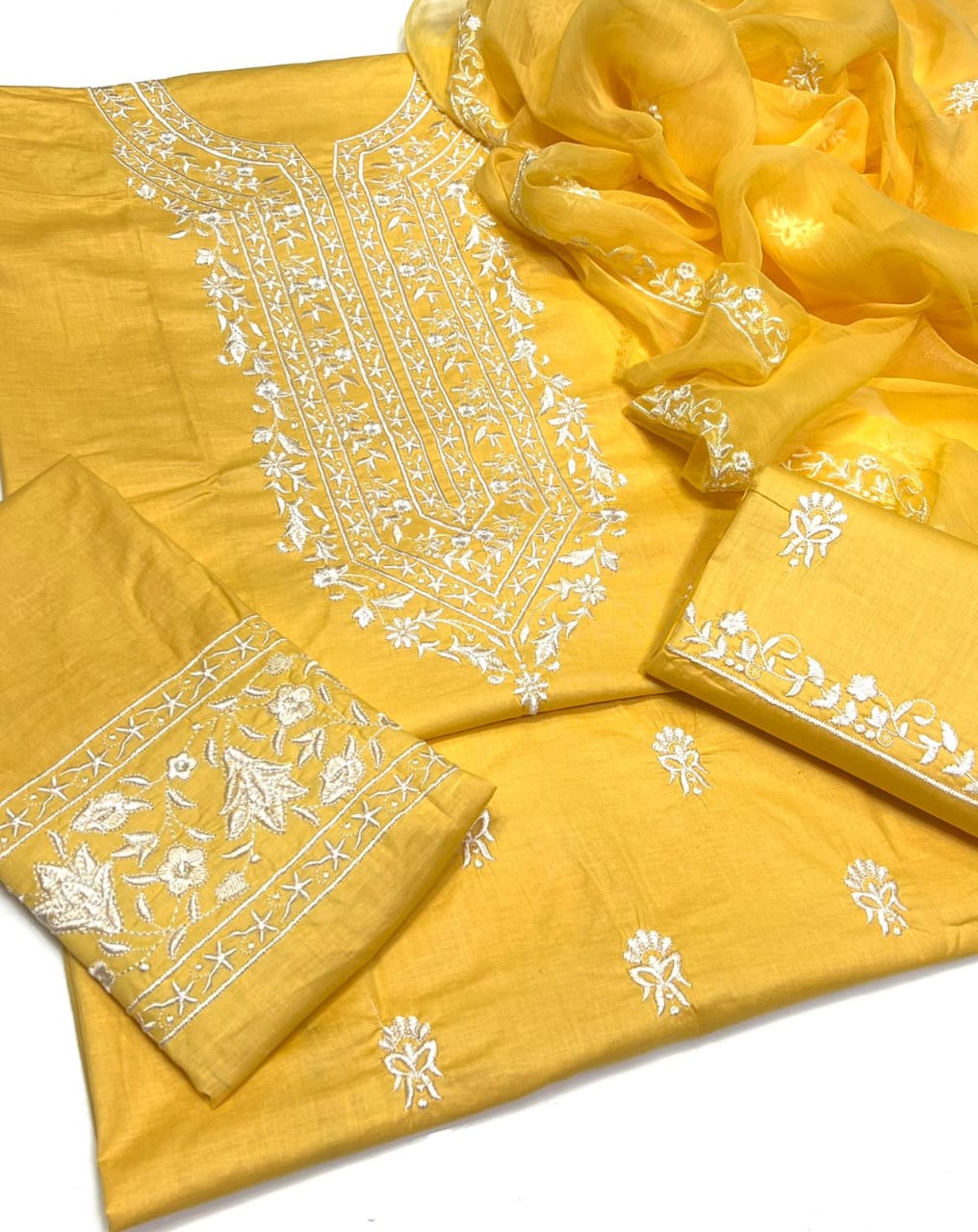 Premium 3-Piece Unstitched Lawn Cotton Multani Embroidered Suit with Chiffon Dupatta