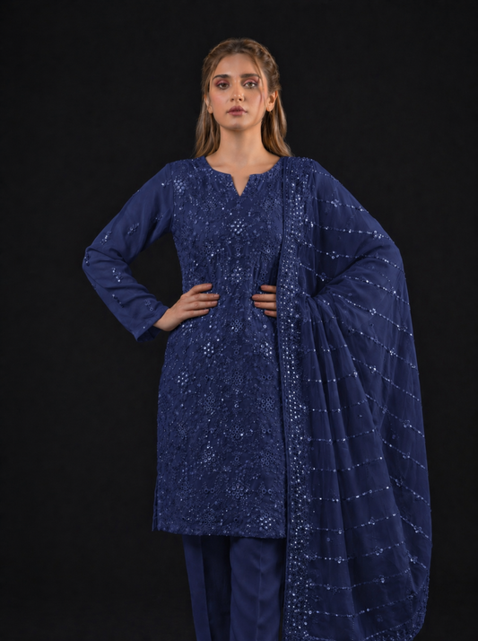 3-Piece Unstitched Embroidered Chiffon Suit