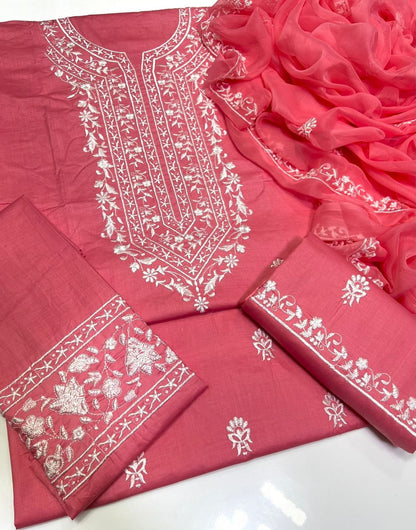 Premium 3-Piece Unstitched Lawn Cotton Multani Embroidered Suit with Chiffon Dupatta